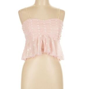 Women's Large Cami Tank Crop Top Pink w/ Ruffle Double Crazy Sweetheart